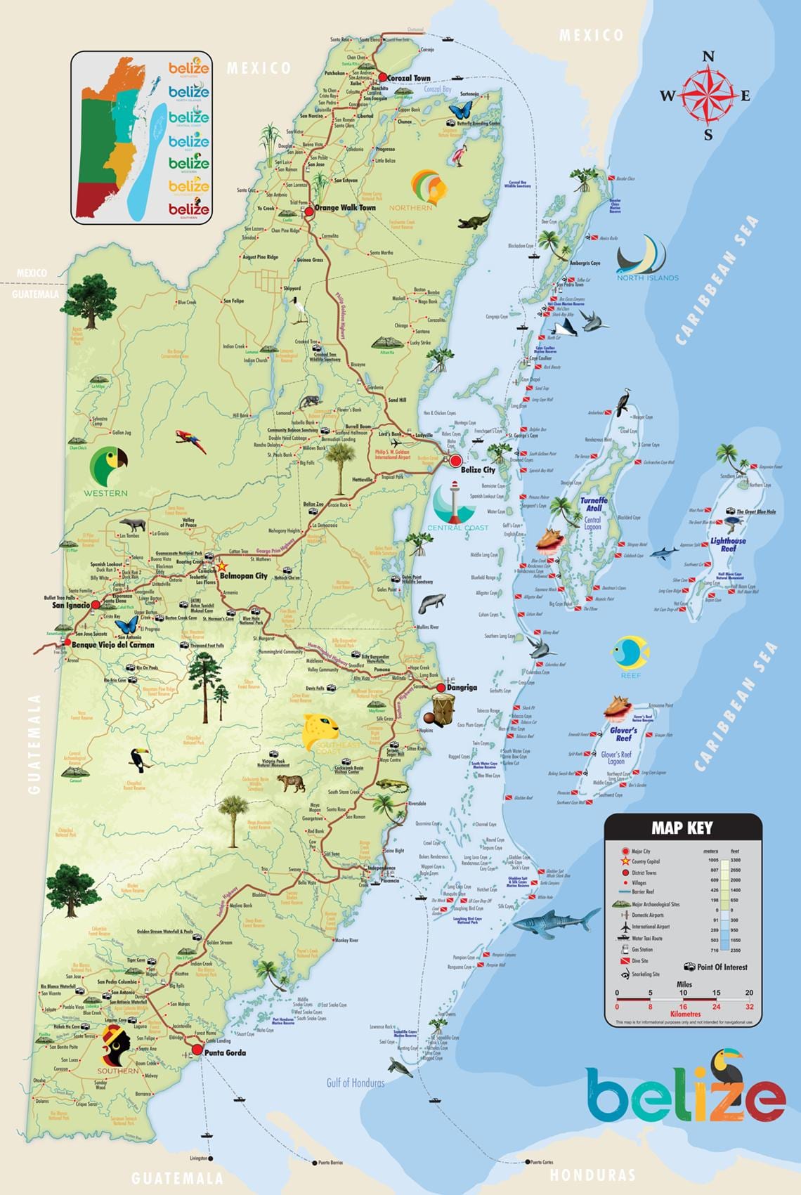 Карта на Белизе атракции