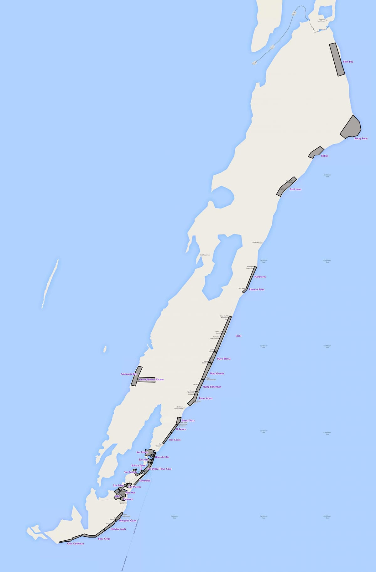 Карта на амбра caye Белизе